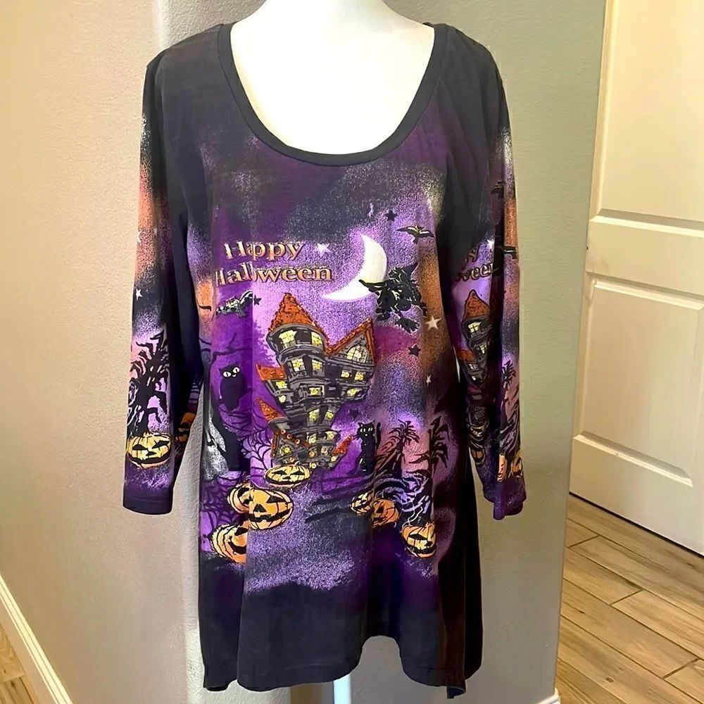 Happy Halloween Shark Bite Hem Long Sleeve Shirt